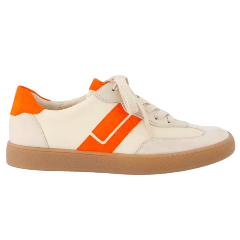 Paul Green Cream Leather Sneakers with Orange Accents